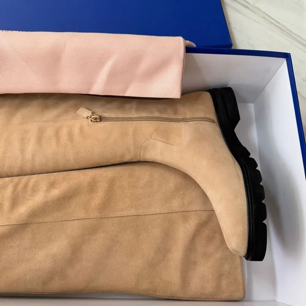 Stuart Weitzman Women's in sand Chicago Lug Suede Over-the-knee Boot size 8 NWB